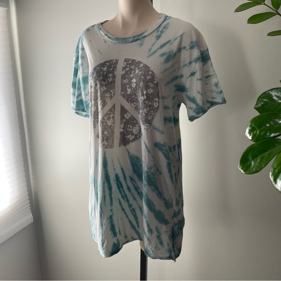 Lauren Moshi Peace Hippie Boyfriend Tshirt Dress Tie Dye Relazed 100% Cotton - Picture 8 of 13